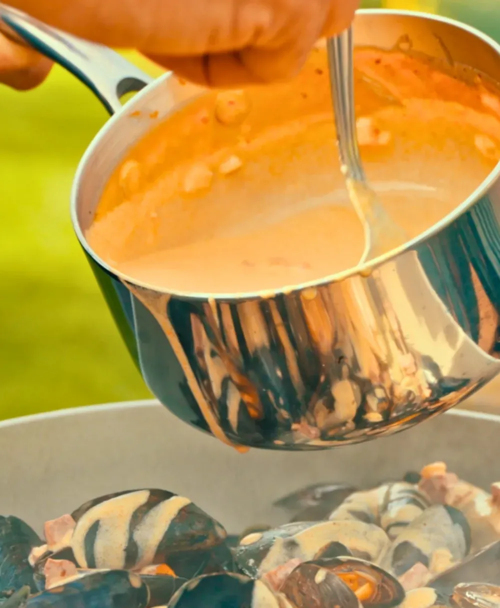 Moules au chorizo cuites au brasero